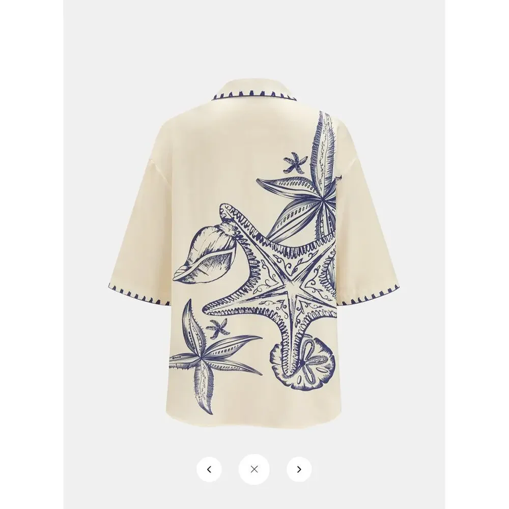 NWT Commense Seashell Print Shirt & Shorts Set Sz M